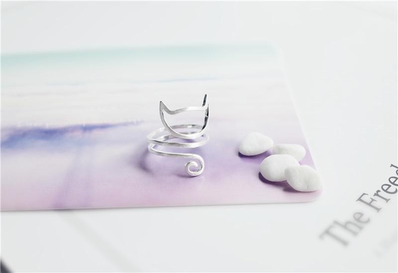 S925 Silver Personalized Winding Brushed Cute Cat Ring