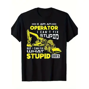 Funny Heavy Machinery Operator T-Shirt - 220gsm Heavyweight 100% Cotton Construction Worker Tee with Excavator & Bulldozer Graphics, "I Am an Operator" Slogan - Unisex Retro Workwear for Men & Women, All-Season Casual Crewneck Shirt