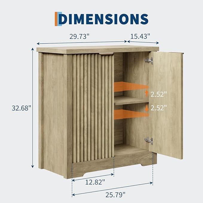Fluted Buffet Sideboard Cabinet, Accent Modern Credenza with Doors & Shelves,Wood Credenza Storage Console Cabinet for Living Room Kitchen Dining Room Hallway