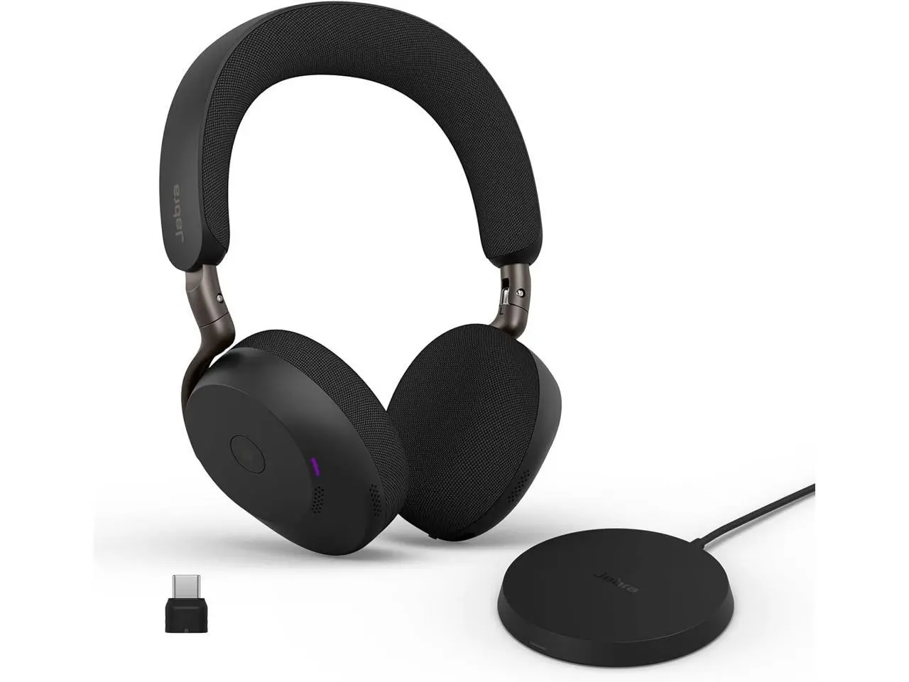 Jabra Evolve3 75 On-Ear Wireless Bluetooth Headset with Mic and Wireless Charging Stand for Work, USB-C, AI Voice Call Technology, Advanced ANC, 22-Hour Battery, Microsoft Teams Certified, Black