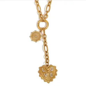 KARIM LOVE NECKLANCE Stainless Steel 18k Gold Plated Water Resistant Hypoallergenic Heart Charm Pendant Necklace