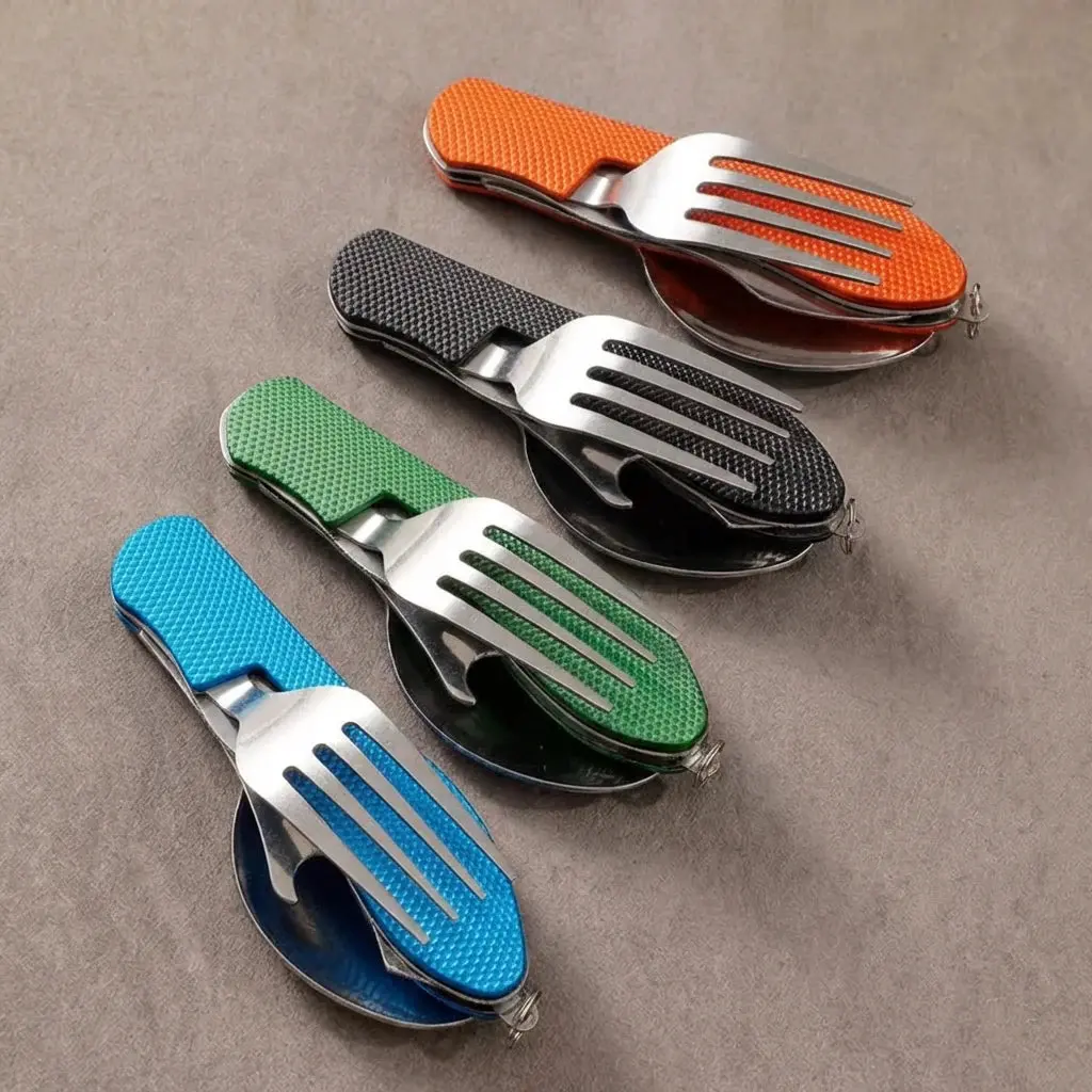 Folding Camping Spork Set — 2-in-1 Stainless Steel Utensil