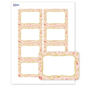 Avery® Printable Christmas Adhesive Name Tags, 2-1/3" x 3-3/8", Matte White, Pre-printed Pink & Metallic Gold Frame Design, Laser & Inkjet Compatible, 160 Total, Great for Branding, Marketing, and Events