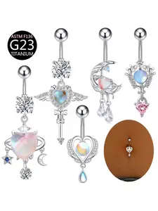 Titanium Belly Ring Pendant G23 Design Heart Aurora Star Moon F136 Titanium Alloy Piercing Jewelry All Seasons Plain Style