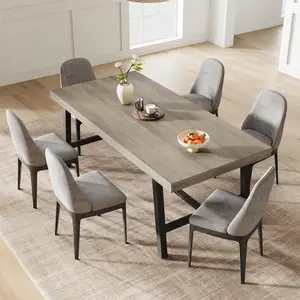 Industrial Dining Table for 6~8 People, 70.7" Long Rectangle Dining Tables, Wooden ,with Sturdy Metal Frame, for Kitchen, Dining Room-Grey