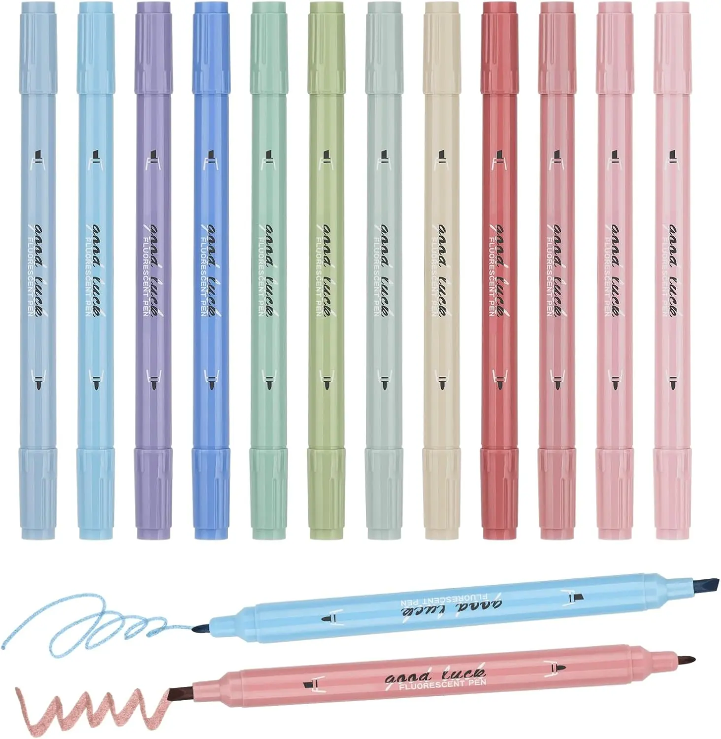 Dual Tip Highlighters 12-Pack – No Bleed Cream Color Pastel Markers, Chisel & Fine Tip Cute Highlighters for Bible Study, Journaling, School & Office