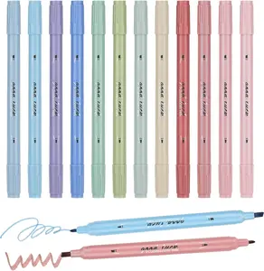 Dual Tip Highlighters 12-Pack – No Bleed Cream Color Pastel Markers, Chisel & Fine Tip Cute Highlighters for Bible Study, Journaling, School & Office