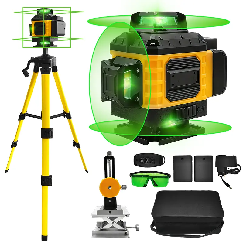 3-Sides Laser Leveler Tool, 360-Degree Vertical Rotation Measuring Tool with 16 Lines Level, 12V Lithium Ion Battery, Ideal for Construction & Home Improvement
