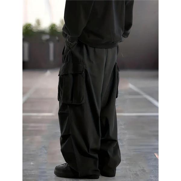Men's Black Oversized Cargo Pants, Techwear Baggy Multi-Pocket Streetwear Trousers