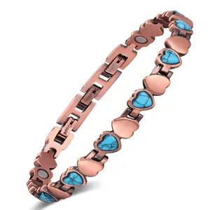Nandudu Copper Bracelet for Women with Heart-Shaped Turquoise Magnets Arthritis Relief Adjustable Health Jewelry Gift Love Symbol Brides Gift