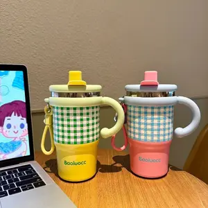 Dopamine Double Drink Thermos Cup 600ML 12H Cold 8H Heat 304 Stainless Steel Wide Mouth Removable Straw Direct Drinking Cover Gift Box for Party Student Girlfriend