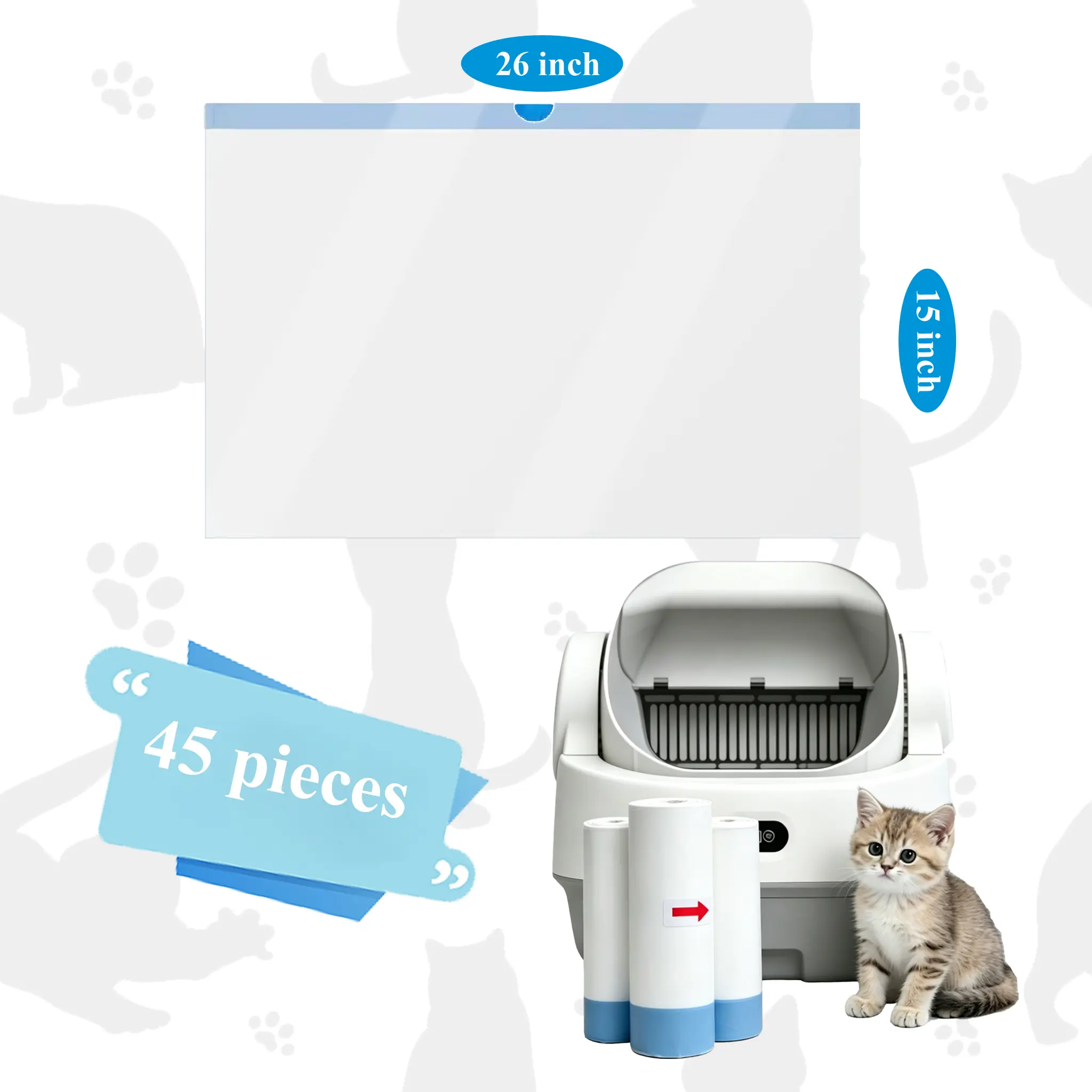 Disposable Cat Litter Box Liners Compatible with Self-Cleaning Automatic Cat Litter Box, Extra Thick Leak Proof Tear Resistant Poop Bags, Large Universal Replacement Trash Bags for Smart Cat Toilet, Odor Control Disposable Waste Bags