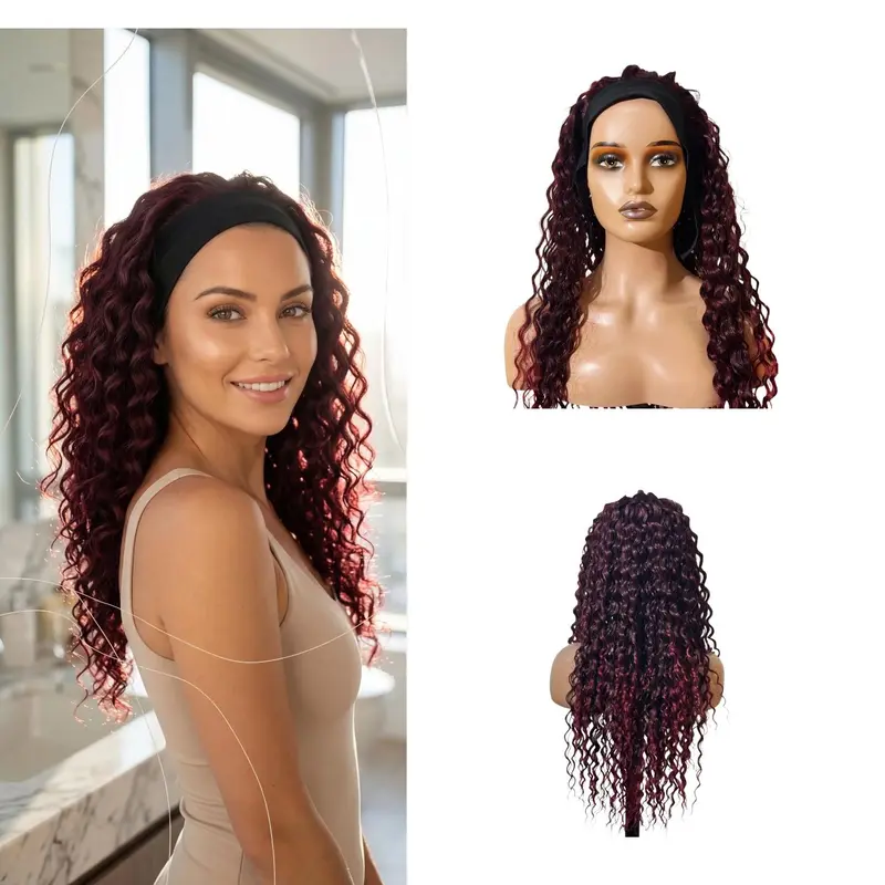 Deep Wave Human Hair Headband Wig 26 Inch 180 Density Glueless Half Wig Amazon.com : XSY Headband Wig Human Hair 26 Inch Deep Wave  main image 3