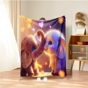 Cute Elephant Pattern Blanket, Soft Comfortable Throw Blanket, Air-conditioned Room Blanket, Warm Nap Blanket for Home Office Travel Camping