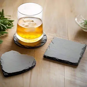 On the Rocks Slate Coaster - Square & Round Irregular Stone Coasters 10cm x 10cm for Table Protection Plain Design