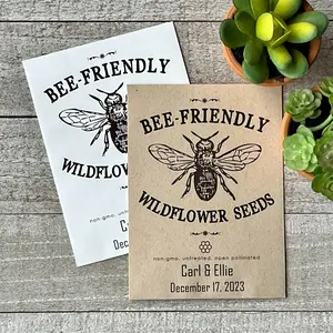 25 Bee Friendly Wildflowers Customizable Seed Packet Favor for Weddings, Birthday, Shower, Funeral, Earth Day