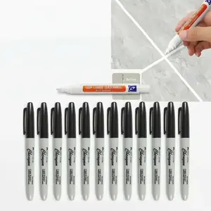 Tile Marker Grout Pen and Black Marker Pen Bundle, 1 White Tile Repair Pen with 12 Black Fine Tip Permanent Markers, Plastic Liquid Ink for Home, Office, and School Use, Double Tip Marker