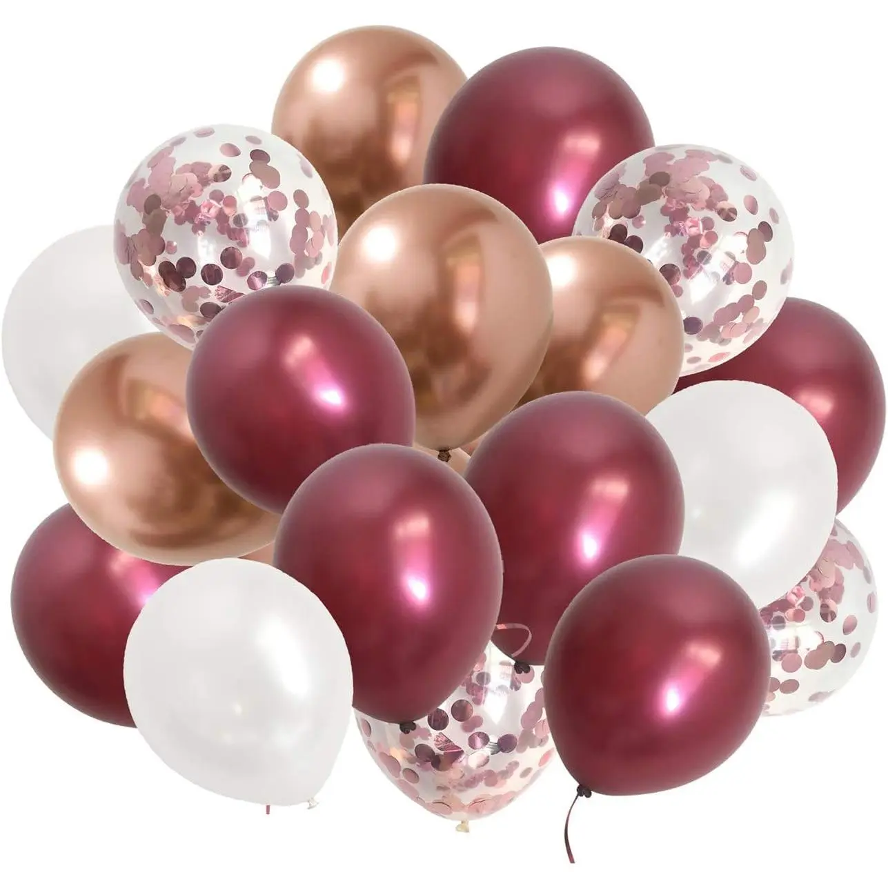 Chrome Rose  Burgundy Balloons - 50 count White Metallic Rose- Dark Red Balloons for Birthday Women Wedding Bridal Shower Anniversary Party Decorations