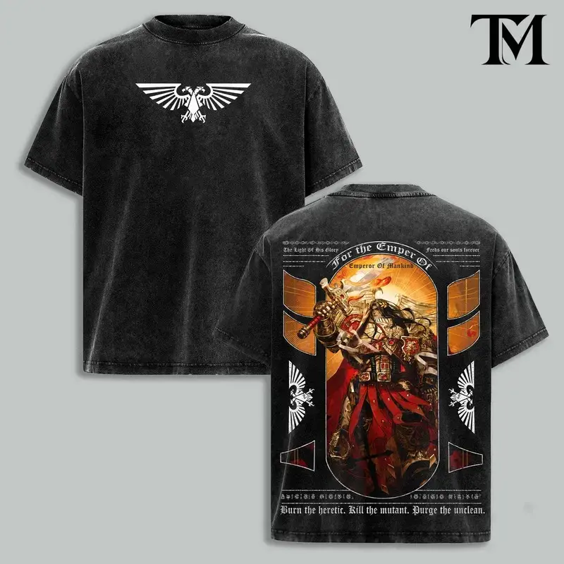 Warhammer 40K God Emperor Washed T-Shirt, Emperor Of Mankind Graphic Tee, Imperial Aquila Oversized Shirt, Grimdark Streetwear, Vintage Faded Y2K Gamer Merch Gift