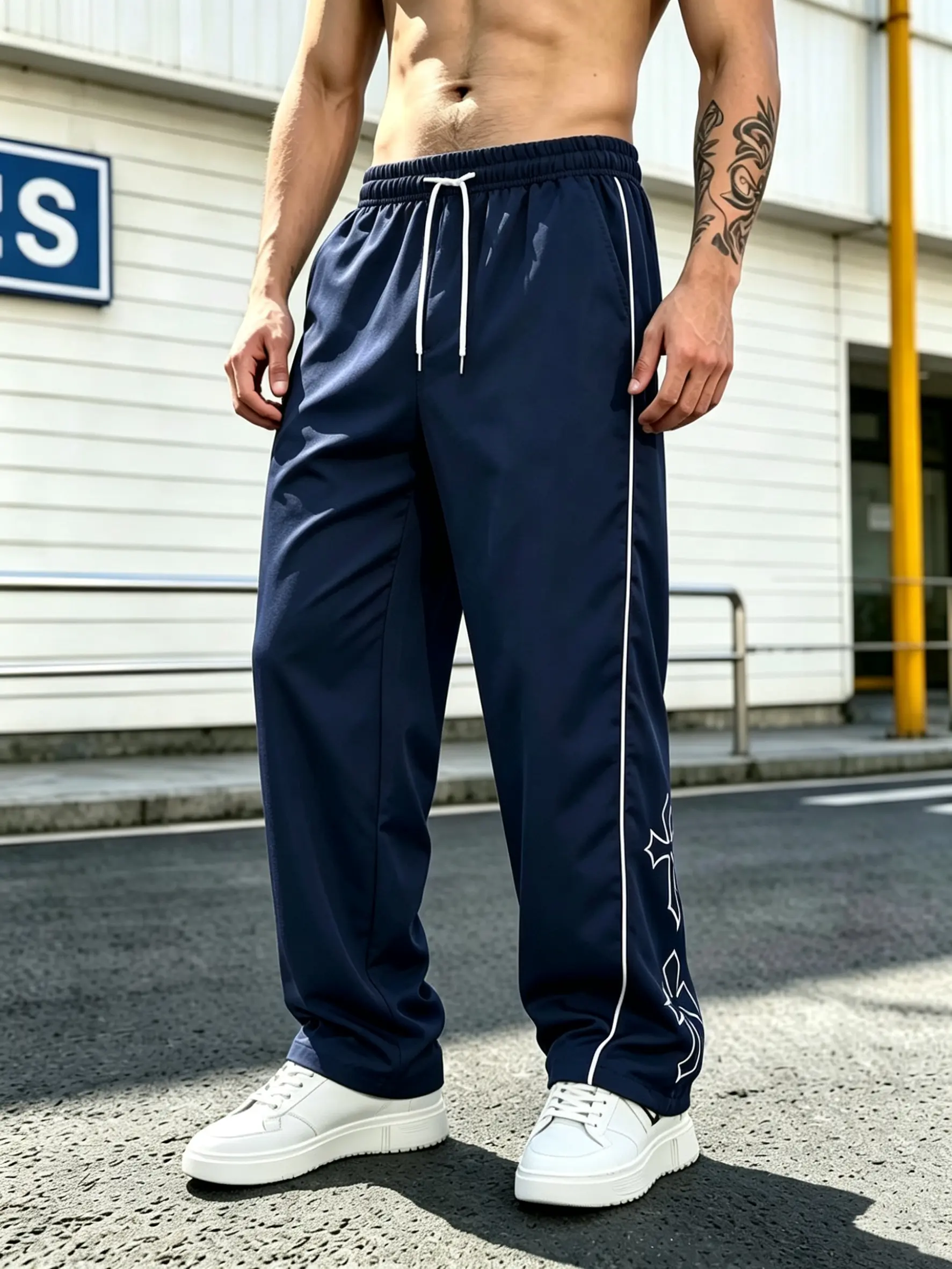 Men's 100% Polyester Loose Fit Gray Sweatpants - Side Stripes, Lightweight Soft Fabric, Plus Size, Outdoor Casual Athletic Bottoms, Ideal Birthday Gift for Boyfriend
