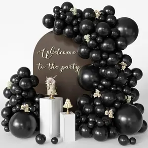 Black Balloon Arch Kit 125 pcs 18" 12" 10" 5" Latex Black Balloons Different Sizes for Garland Decorations, Birthday, Graduation, Wedding, Shower Party Supplies