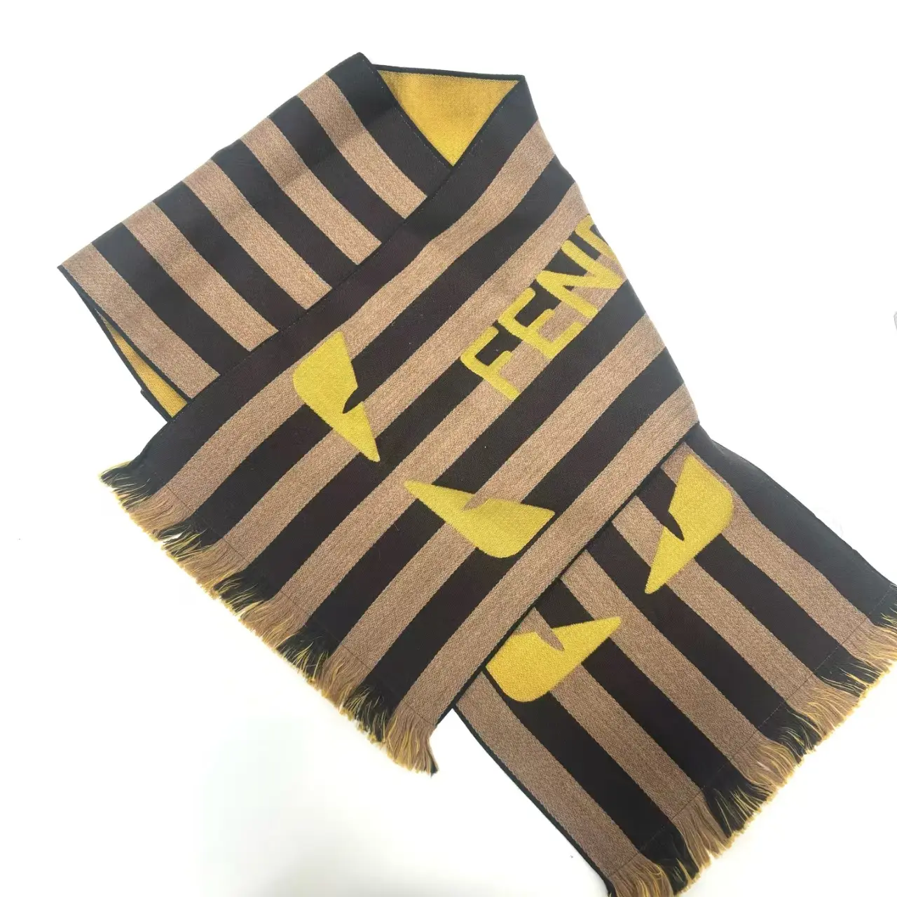 Pre-owned FENDI Monster Eyes Pattern Pure Cashmere Scarf n22907918