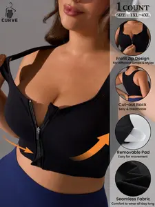 Women's Large Size Shockproof Anti-Sag Sports Bra with Padded Cups, Front Zipper Back Ventilated Gym Bra, Suitable for Running Yoga,All Seasons