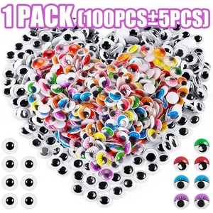 100pcs Adhesive Wiggle Eyes (0.8-1.5cm) - Black & Colorful DIY Craft Supplies for Doll Making, Handmade Decorations, Scrapbooking & Art Project Accessories