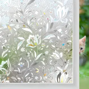 Window Film Floral Stained Glass Window Privacy Film Front Door Decorative Glass Privacy Film Removable Static Cling Anti-UV Window Cling Springtok