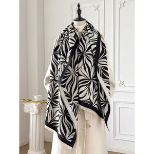 Elegant Classic Jacquard Imitation Cashmere Warm Scarf for Women, Stylish Autumn Winter Fashion Accessory, Versatile Shawl for Multiple Uses