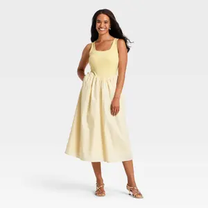 Women's Knit to Woven Midi Dress - A