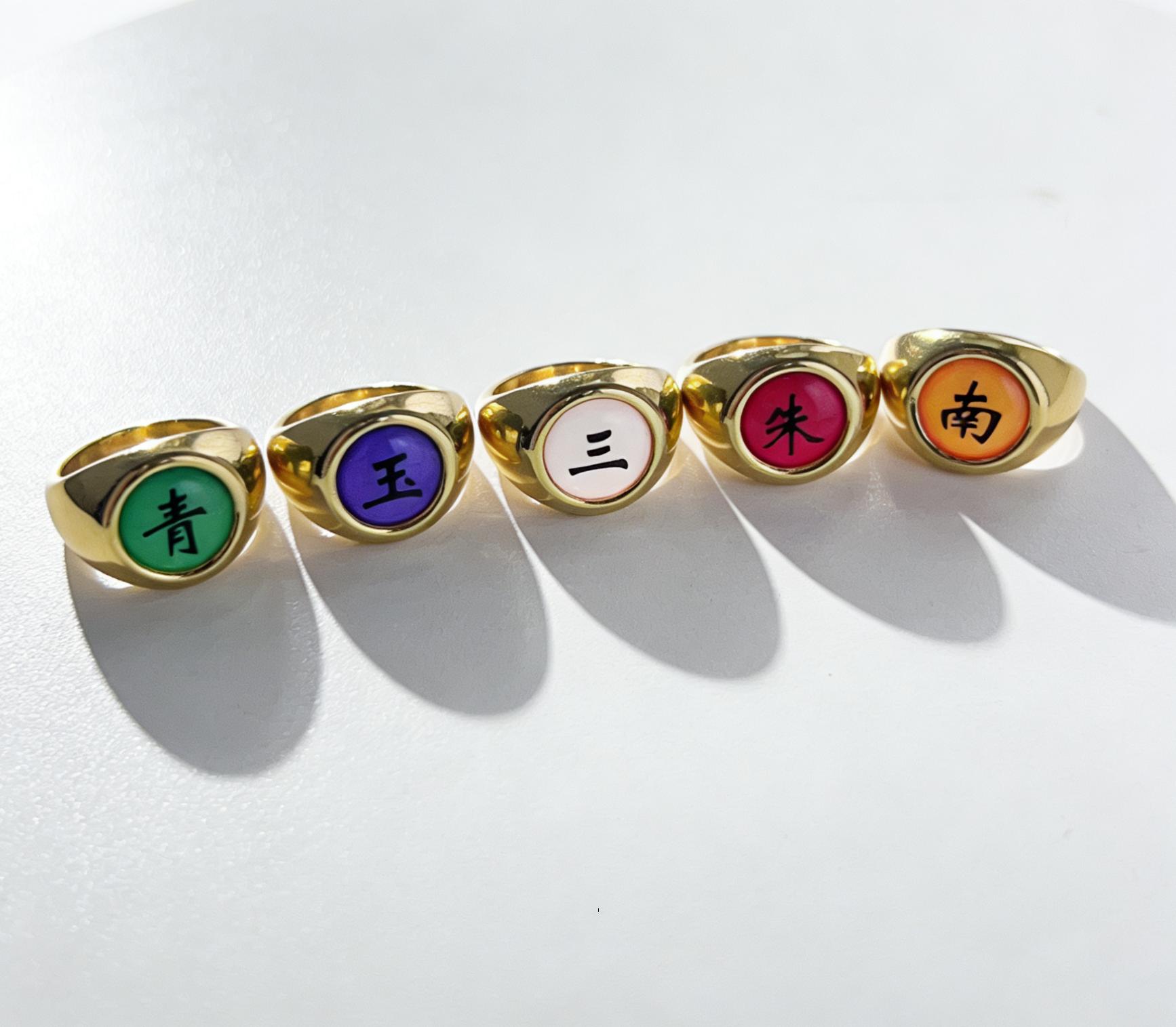 Naruto Akatsuki Rings Set 10Pcs Anime Cosplay Rings with Necklace Chain 2-in-1 Wearable Jewelry Gift for Naruto Fans