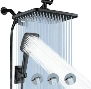 High Pressure Rain Shower Head Set | 11.8'' Large Square Showerhead + 3-Mode Handheld Combo | Extension Arm & 3-Way Diverter | Leak-Proof Design