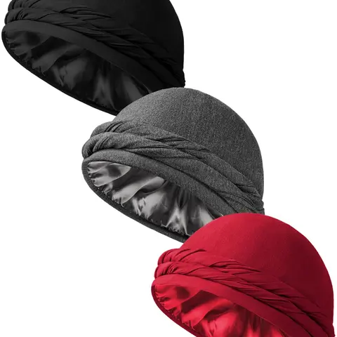 Unisex Silk Satin Lined Halo Turban Head Wrap - Adjustable Turban, Satin Bandana, Breathable Hairwrap, Fashion Hair Scarves, Skin-Friendly Skull Cap for Daily & Special Occasions