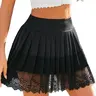Women's 2026 Trending Clothing Y2k Chic Silky Pleated Lace Trim Skirt - Polyester Stretch Waist Bottoms, Machine Washable Solid Color Flowy Summer Vintage Layering Going Out Skirt