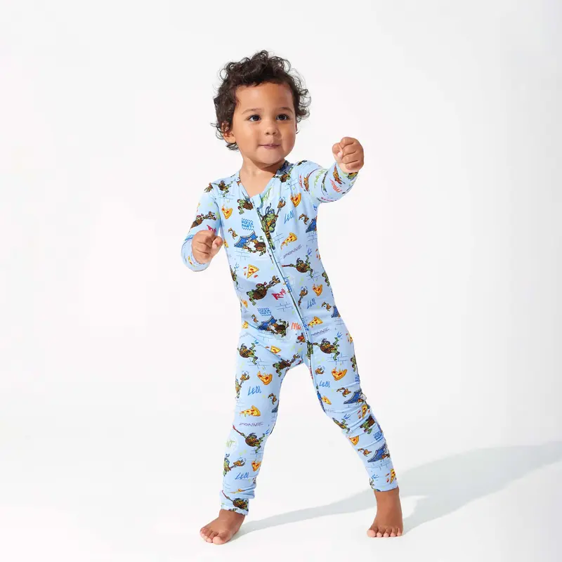 BELLABU BEAR Teenage Mutant Turtles Mutant Mayhem Cartoon Print Sleepwear, Bamboo Rayon 1-Piece Long Sleeve Bodysuit, Easily Converting Footie for Babies