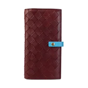 Pre-owned Bottega leather Small Leather Goods Veneta Bordeaux Intrecciato Bi fold Wallet B26022929