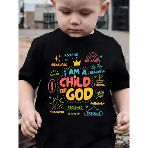 1/Boys' T-Shirt Rainbow Pentagram with Fun And Cute Pattern Print And I Am God'S Child Letter Print Cute Casual And Comfortable Round Neck Short Sleeved Top