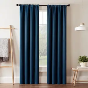 ECLIPSE Room Darkening Curtains for Bedroom - Darrell 37" x 95" Thermal Insulated Single Panel-Rod Pocket Light Blocking Curtains for Living Room, Indigo (16205037095IND)