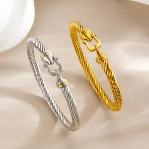 Horseshoe buckle gold-plated wire rope bracelet, elegant two-tone twisted cuff bracelet, unique equestrian bracelet, perfect birthday gift for mom or wife, waterproof and non-fading jewelry, chic office style