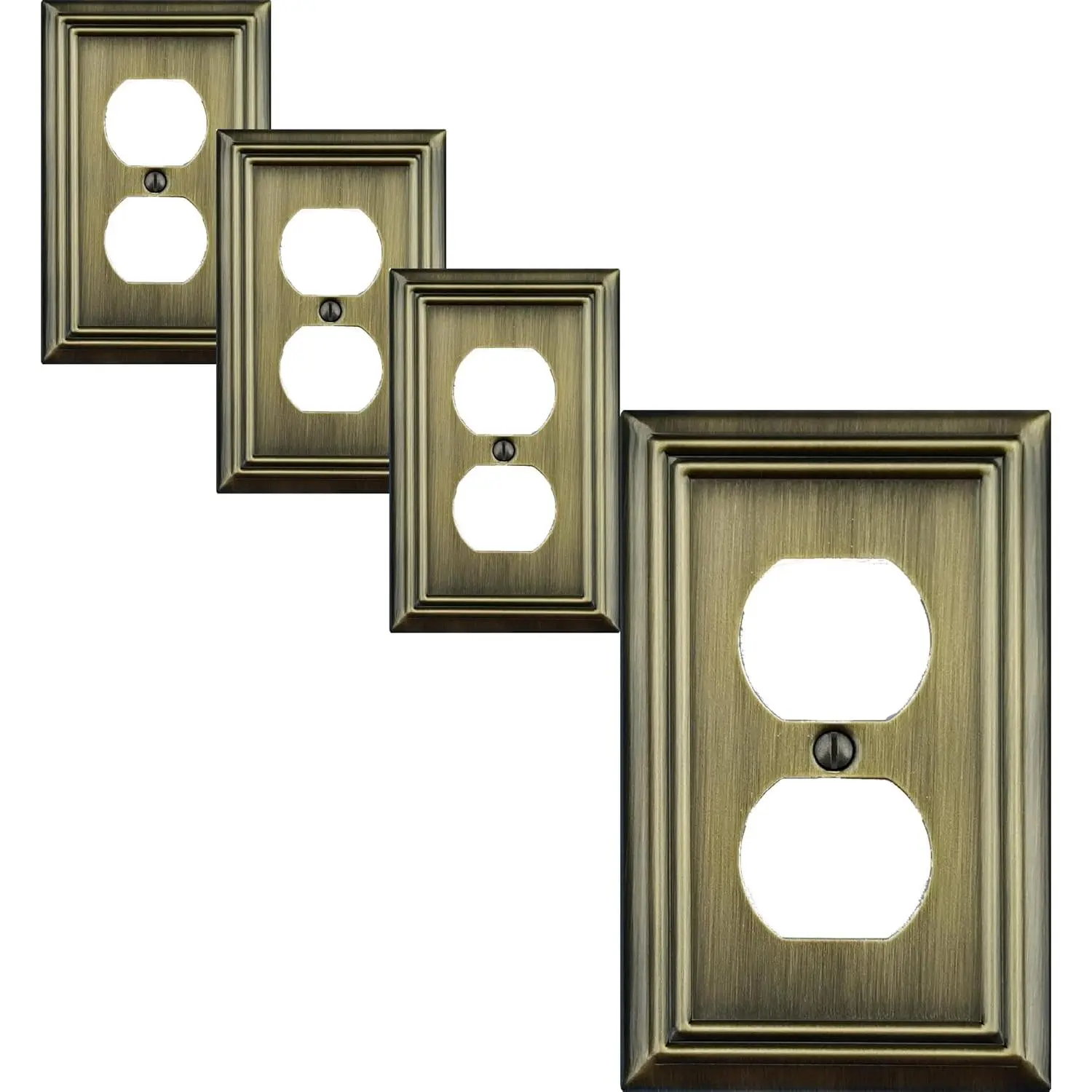 Single Duplex Outlet Cover Plate, 4- Pack Antique Brass Adler Metal Wall Plate 1 Gang, for Light  Cover, Receptacle Light ,  Cover Decorative Wallplate, Durable