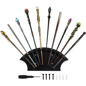 1Pc Wall Mount Wand Holder for 10 Wands, Wood Black Magic Wand Display Stand Bracket Decor for Collectors and Enthusiasts, Fits Living Room Bedroom and Office