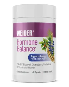 Weider Hormone Balance for Women with SRI-81 Shatavari, chasteberry, Vitamins & probiotics Supports Energy, Stress, Cycle Symptoms, and Vaginal Health (60 Capsules)