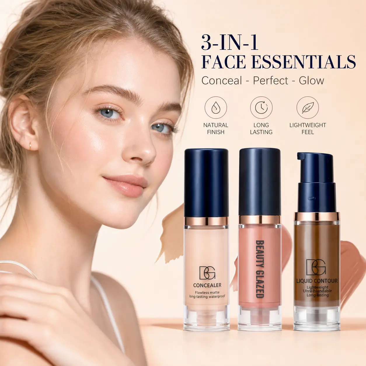 Makeup Sets, Primer+Concealer+Liquid Foundation+Liquid blush,Matte Velvet Waterproof Foundation And Blush, Long-lasting Portable Makeup, Travel Makeup Set