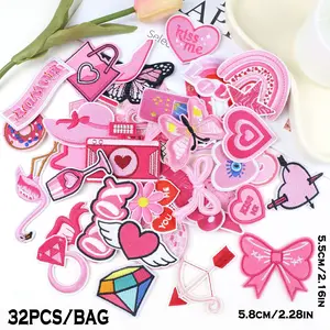 32 Pcs Mixed Heat Transfer Iron-On Patches, Diy Material, Decorative Stickers for Clothing, T-Shirts, Pants & Backpacks, DIY Fashion Accessories