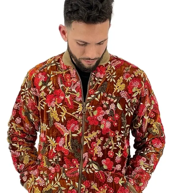 God Said Couture 3D Floral Embroidery Velvet Bomber Jacket  (menswear womenswear vibe long sleeve coats statement piece fashion couture)