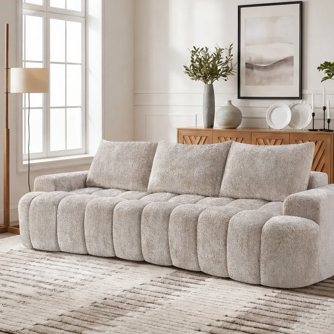 ARCH 100" Extra Large Curved Front Sectional Sofa 3-Seat Cloud-Like Boucle Couch with High Resilience Foam Easy to Move & Ship Modern Oversized Living Room Sofa Camel, Camel Color Options, Boucle Material, 3 Seat Seat Count, Product Weight: 100.10 lb