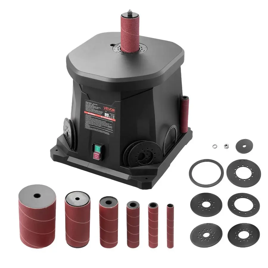 fathersdaygift VEVOR Oscillating Spindle Sander, 2000RPM Benchtop Spindle Sander with 6 Sleeves (1/2-3), 0.59 Stroke Dust Connection Port for Furniture Finishing, Crafts Sanding, DIY Woodworking