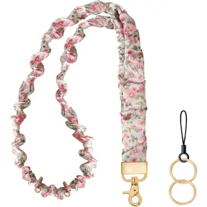 Scrunchie Teacher Lanyards for ID Badges , Long  Key Lanyard Straps for Women Card Holder  Wallet