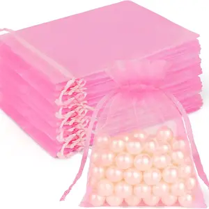 100 Valentine's Day Organza Gift Bags, Multiple Sizes with Drawstrings, 4x6 Inches Lightweight Sheer Material, Satin Ribbon Suitable for Wedding Favors, Jewelry Storage Bags, Office Supplies Storage, Elegant Party Favor Drawstring Bags